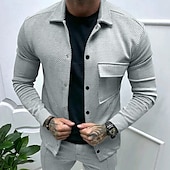 preiswerte Herrenjacken &amp; Herrenmäntel-Herren Hemdjacke übergangsjacke Täglich Leicht Jacquard Sommer Frühling Einfach Klassisch Revers Schwarz Weiß Khaki Hellgrau Dunkelgray Jacken