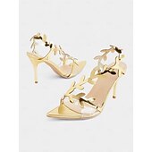 abordables Fête de la Vie Nocturne-Sandales à talons hauts à lanières en feuille d&#039;or pour femmes avec un design à bout ouvert, style de fête glamour pour la vie nocturne et les événements en soirée