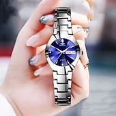 economico Orologi al quarzo-Orologio da coppia luminoso con quadrante rotondo, IPX7, impermeabile, al quarzo, con calendario e data, in acciaio inossidabile, alla moda, per donne e uomini, regalo per San Valentino.