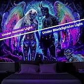 זול שטיחי קיר של Blacklight-שטיח קיר בחושך קופץ באור מסיבת זוהר מגיב ל-UV דמונים טריפיים ערפיל תלוי אמנות קיר מראה לסלון חדר שינה