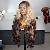 levne Syntetické paruky se síťkou-Syntetická krajková paruka Vlnité Styl 30 inch Tmavě hnědá zlatá blondýnka Střední část 13x4 krajka vpředu Paruka Dámské Paruka A1