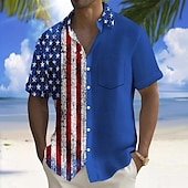 cheap Independence Day Shirts-Independence Day Men&#039;s American US Flag Patriotic Fourth of July Shirt Summer Shirt Button Up Shirt Short Sleeve Fashion Casual Holiday Summer Spring Turndown 3D Print Collared Shirts Front One Pocket