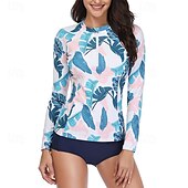 preiswerte Hautausschlagswächter-Damen Rash Guard Badeanzug UV-Sonnenschutz UPF50+ Langarm Bademode Badeanzug Frontreißverschluss Schwimmen Surfen Strand Wassersport Blumenmuster Tropisch Sommer Frühling