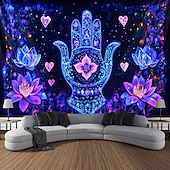 billiga Blacklight tapestries-Blacklight Tapestry Glow in the Dark Glow Party UV Reactive Boho Trippy Misty Hanging Tapestry Wall Art Mural Living Room Bedroom