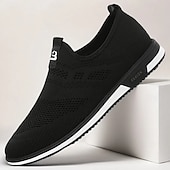 billige Slip-ons og loafers til herrer-Grå strikkede slip-on-sneakers for menn med elastisk passform – pustende, fleksible sko for løping, sport og aktiv livsstil
