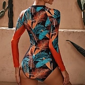 Недорогие Рашгард One Pieces-Жен. Рашгард купальник тропический УФ-защита от солнца UPF50+ Быстровысыхающий Длинный рукав Купальники Купальный костюм Серфинг Пляж  Водные виды спорта Лето