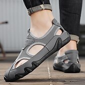billiga Avslappnade sandaler-Herrsandaler Bruna Mesh-utomhussandaler med justerbara remmar och vadderad sula för vandring, strand och sommaräventyr