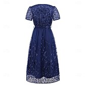 preiswerte Teelänge-A-Linie Kleid Brautmutterkleid Elegant V Ausschnitt Bodenlang Spitze Kurzarm mit Schärpe / Band Falten 2025