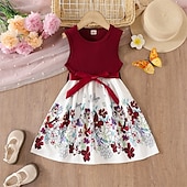preiswerte Casual Kleider-Kinder Mädchen Kleid Blumenkleid Schmetterling Blume Ärmellos Outdoor Lässig Knotenbinde Mode Niedlich Polyester Knielang Freizeitkleid A Linie Kleid Sommer Frühling Ab 4 Jahren Rosa Wein Purpur