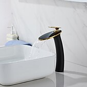 abordables Robinets de lavabo-Robinet de lavabo - Cascade Électroplaqué / Finitions peintes Ensemble central Poignée unique à un trouBath Taps