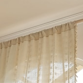 billiga Fönsterprodukter-Boho Gardiner Virkat Spets Lapptäcke Semi-Mörkläggning Bohemisk Handgjord Tofsar Stångficka Fönsterbehandling Vintage Lantlig Bonde Draperier för Vardagsrum Sovrum