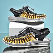 preiswerte Urlaubsandalen-Herren Sandalen Spaziergang Lässig PU Leder Bequem Rutschfest Atmungsaktiv Schnürung Rose+Schwarz Weiß+Schwarz Dunkelrot Sommer Frühling Herbst