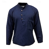 abordables Chemises décontractées-Homme Chemise Chemise d&#039;été Chemise Décontractée Chemise de Plage Chemise Boutonnée Noir Jaune Orange Vert Véronèse Bleu de minuit manche longue Uni Band Collar Vacances Hawaïen Vêtement Tenue
