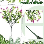 baratos Plantas e Flores Artificiais-12 maços de flores artificiais para áreas externas, eucalipto artificial, grama de primavera, camélia e folhas de salgueiro de plástico, vegetação artificial resistente a raios UV para jardim, casa,