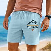 baratos Feriado-Homens Calção Shorts de verão Shorts de praia Com Cordão Cintura elástica Imprimir Geométrica Conforto Respirável Comprimento do joelho Ao ar livre Feriado Para Noite Férias Havaiana Branco Verde