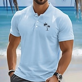preiswerte Lässiges Henley-T-Shirt-Herren Palme T Shirt Henley Hemd Kurzarm Designer Retro Vintage Lässig Straße Lässig Täglich Sommer Frühling Hellrosa Hellgrün Hellblau Henley Henley T-Shirt