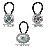 economico Accessori per acconciature-6 pezzi di elastici per capelli in metallo in stile western, elastici per capelli boho, elastici per capelli circolari a forma di fiore di zucca vintage, fasce per capelli con fiori di zucca turchese