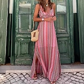 billiga Bohemklänningar-Dam Långklänning Maxiklänning Vardagsklänning Swingklänning Boho-klänning Mode Utomhus Fest Helgdag Normal Linje Ärmlös V-hals Rodnande Rosa Sommar