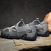 billiga Avslappnade sandaler-Herrsandaler Bruna Mesh-utomhussandaler med justerbara remmar och vadderad sula för vandring, strand och sommaräventyr