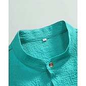 cheap Men's Casual Shirts-Men's Shirt Summer Shirt Casual Shirt Beach Shirt Button Up Shirt Black Blue Army Green Beige Gray Short Sleeve Plain Band Collar Vacation Hawaiian Clothing Apparel Fashion Casual Comfortable