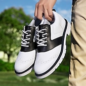cheap Men&#039;s Golf Shoes-Men&#039;s Classic Black and White Golf Shoes with Faux Leather Upper - Versatile Design for Golf and Casual Wear
