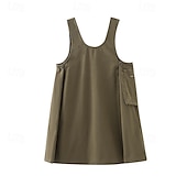 cheap Dresses-Kids Girls&#039; Dress Solid Color Sleeveless Outdoor Pocket Adorable Basic Cotton Knee-length Casual Dress Bib Summer 4 years+ Brown