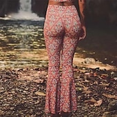 levne Spodní části-Retro Cikánský 70. léta Kalhoty do zvonu světlé legíny Hippie Disko Vysoký pas Etno Dámské předvečer Všech svatých Karneval Dovolená hudební festival Festival Dospělé Kalhoty