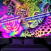 cheap Blacklight Tapestries-Sheena Pike Blacklight Tapestry Glow in the Dark Glow Party UV Reactive Trippy Misty Hanging Tapestry Wall Art Mural for Living Room Bedroom Neon Rainbow Leopard