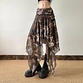 preiswerte Grafische Röcke-Damen Rock Mode Boho Midi Mittlere Hüfthöhe Röcke Blumen Unregelmäßiger Saum Druck Mikroelastisch Urlaub Straße Braun Sommer Polyester