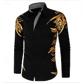 olcso Férfi gombos ingek-Férfi Ing Galléros ing Gombos póló Grafika Esküvő Vakáció Fekete Fehér Világoszöld Bor Hosszú ujj Gallér Nyár Tavasz Ruházat