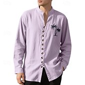 halpa miesten napillinen paita-Miesten Paita Kesä paita Rento paita Rantapaita Button Up paita Musta Valkoinen Purppura khaki Harmaa Pitkähihainen Kookospuu Nauhakaulus Loma Havaijilainen Painettu Vaatetus Polyesteri Muoti