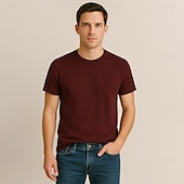 billiga Herrarnas Elite T-shirts och linnen-Herr T-shirt Bomullskjorta Ensfärgat Rund hals Kläder Utomhus Kontor Arbete Dagligen Sport Kortärmad Crewneck Klassisk Stil Modern Stil Ren färg Opressade byxor 100 % bomull Mode Häftig Dagligen