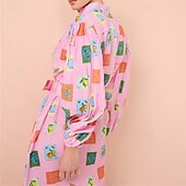 economico abiti stampati in cotone e lino-Per donna Abito Lungo Maxi Abito Abiti in cotone e lino Vestito Casual Moda All&#039;aperto Feste Ferie Vestibilità regolare Dipinto Manica Lunga Colletto a Camicia Rosa Estate