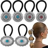 economico Accessori per acconciature-6 pezzi di elastici per capelli in metallo in stile western, elastici per capelli boho, elastici per capelli circolari a forma di fiore di zucca vintage, fasce per capelli con fiori di zucca turchese