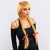 abordables Perruques Synthétiques Sans Bonnet-Perruque Synthétique Droit crépu Lisse Yaki Coupe dégradée Avec frange Fabriqué à la Machine Perruque 28 pouces A1 Cheveux synthétiques Femmes Fête Classique Nouvelle Arrivée Marron