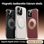 cheap iPhone Cases-Magnetic Leather Phone Case for iPhone 16/15/14/13 Pro Max – Shockproof Back Cover with Ring Kickstand, Wireless Charging Support