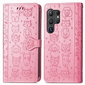 Недорогие Чехлы для Samsung-телефон Кейс для Назначение SSamsung Galaxy S24 S23 S22 S21 Ultra Plus S24 ФЭ А55 А35 А25 А15 5Г S25 Ультра Кошелек для карт Откидная крышка с ремешком на запястье Защита от удара Кот С собакой