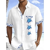 economico Vacanza-Per uomo Camicia Camicia di lino Camicia Estiva Camicia da Spiaggia Camicia con Bottoni Tartaruga Vacanza Ferie Bianco Rosa Azzurro cielo Verde Manica Corta Collo ripiegato Estate Abbigliamento Tasca