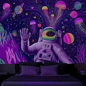 お買い得  ブラックライトタペストリー-ブラックライトタペストリー 光る暗闇 パーティー UV反応 宇宙飛行士 水中のような不思議なハンギングタペストリー 壁アート 壁画 リビングルーム 寝室