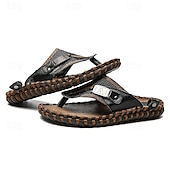 billige Ferietøfler-Herre vintage brune flip-flops i kunstskinn med robust sklisikker såle – utendørs sandaler for sommerfotturer, strandeventyr og daglig bruk