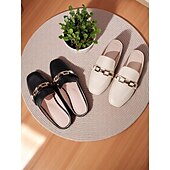 billiga Träskor och tofflor till damer-Svarta damloafers med guldfärgad kedjedetalj, slip-on platta kontorsskor utan rygg för arbete, daglig pendling och business casual