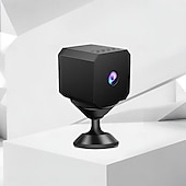 abordables Cámaras de red IP de interiores-Mini cámara de seguridad WiFi para interiores: cámara de vigilancia HD con visión nocturna y gran angular para el hogar, monitor de mascotas y bebés.