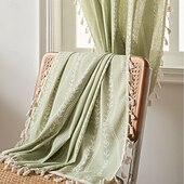 cheap Window Treatments-Boho Curtains Printed Cotton Linen Rod Pocket Vintage Farmhouse Bohemian Tassels Window Treatment 1 Panel Terracotta Stripe Florals for Bedroom Dining Room
