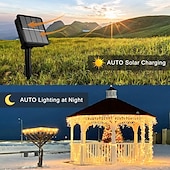 halpa Aurinkoenergiakäyttöinen-1 kpl ulkokäyttöön tarkoitettu aurinkokennovalosarja, vedenpitävä valosarja, 12 m, 39 jalkaa, 100 led-helmeä, sisäpiha, puutarha, nurmikko, huvila, aita, parveke, koristevalo, häät, halloween, joulu, festivaali, tunnelma, valosarja