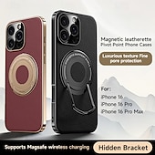 cheap iPhone Cases-Magnetic Leather Phone Case for iPhone 16/15/14/13 Pro Max – Shockproof Back Cover with Ring Kickstand, Wireless Charging Support