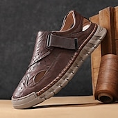 billiga Avslappnade sandaler-herrsandaler bruna friluftssandaler med kardborreband och bekväm design för vandringsresor och vardagsbruk