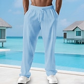 cheap Casual Pants-Men&#039;s Summer Pants Beach Pants Casual Pants Pocket Elastic Waist Drawstring Plain Comfort Breathable Vacation Daily Holiday Hawaiian Boho Black White