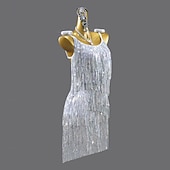 abordables robe de compétition-Robe de danse latine salsa à paillettes et pompons pour femme, tenue de soirée rumba chacha, sans manches