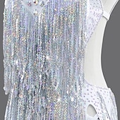 preiswerte Turnierkleid-Lateinischer Salsa-Tanz Kleid Kristall / Strass Quaste Pailletten Damen Leistung Party Ärmellos Chinlon Spandex