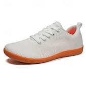 cheap Men&#039;s Sneakers-Men&#039;s White Knit Sneakers with Bright Orange Sole – Breathable Casual Shoes for Running, Outdoor Activities and Urban Style